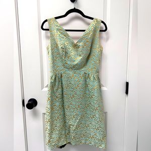 Vintage jacquard dress in mint and gold